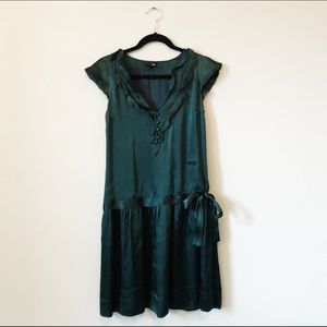 1920s Drop-Waist Green Silk Dress